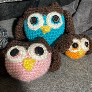 Crocheted owl family